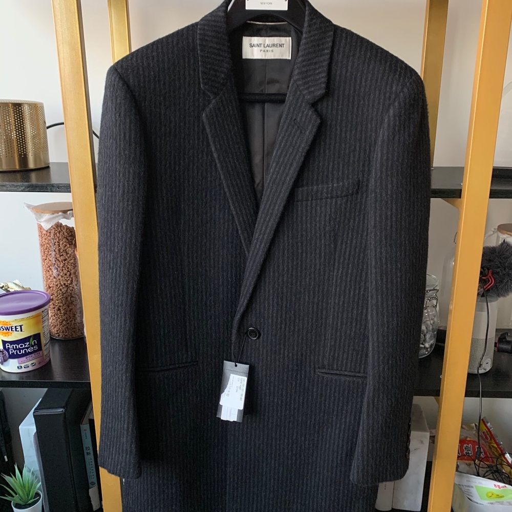 Saint Laurent Black Striped Cashmere Coat
